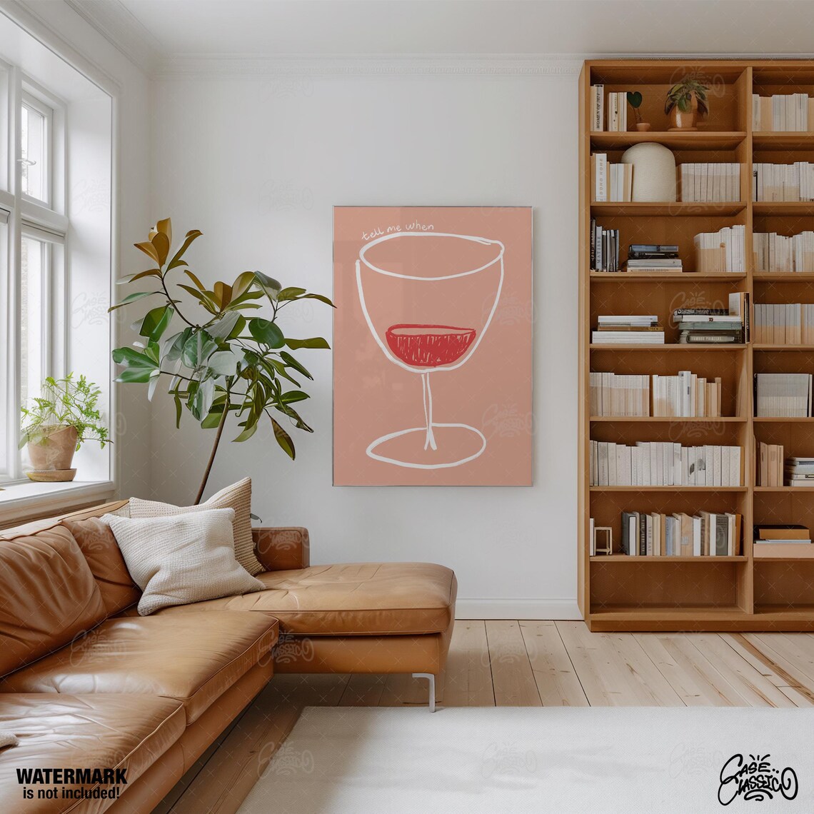 Tell Me When Wine Glass Line Art Peach Bar Cart Decor Poster - Image 2