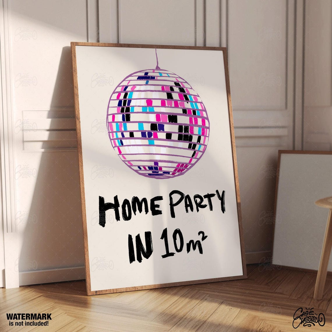 Home Party In 10m2 Disco Ball Hand Drawn Funny Wall Quote Poster - Image 2