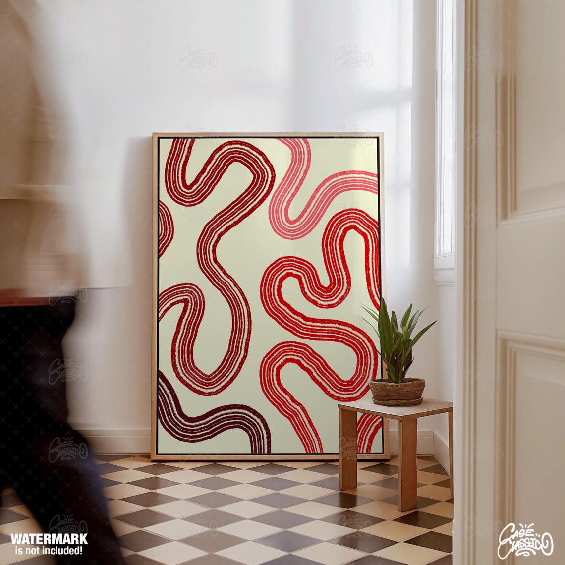 Red Abstract Squiggle Lines Minimalist Modern Art Poster For Decor - Image 3