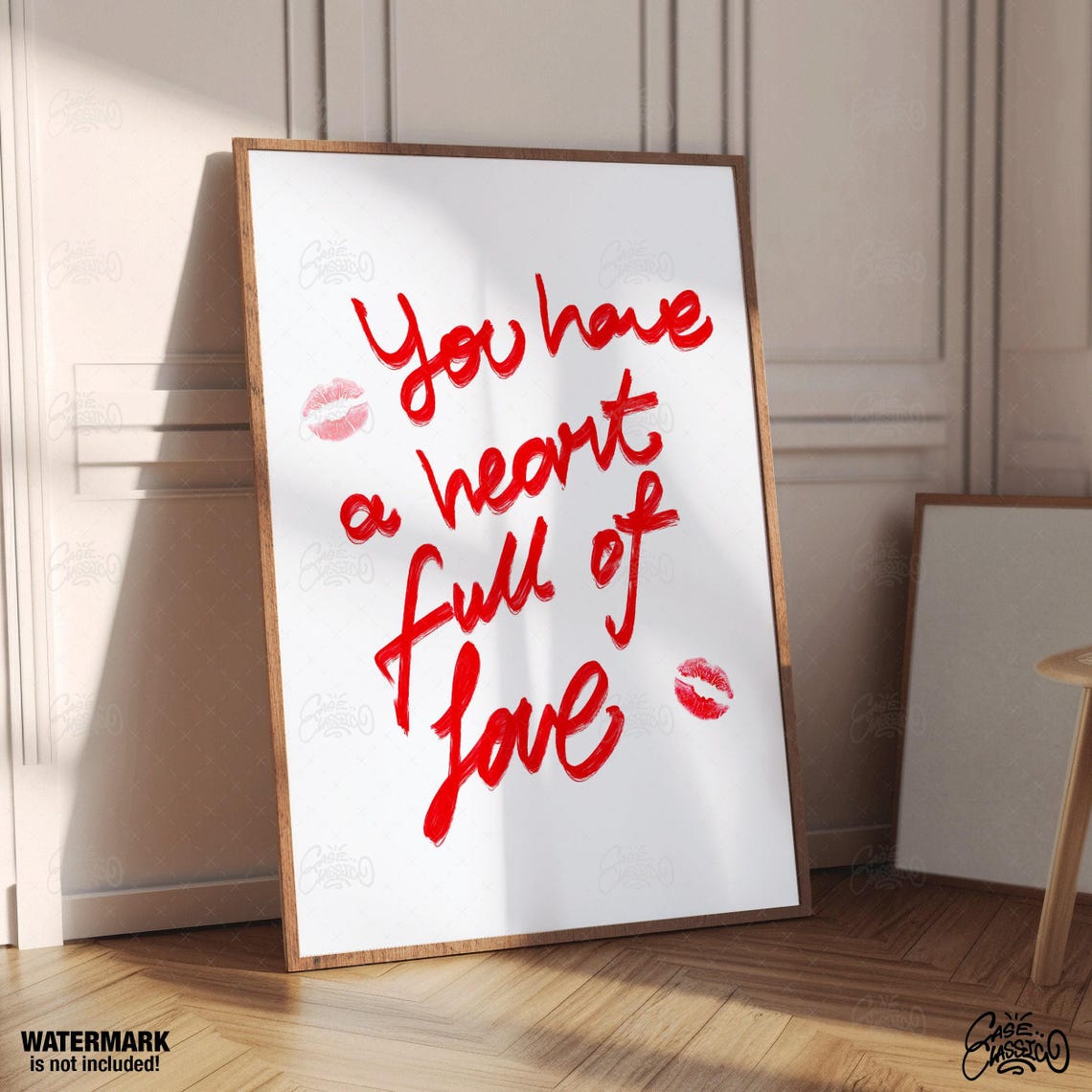 You Have A Heart Full Of Love Red Script Lipstick Kiss Poster - Image 3