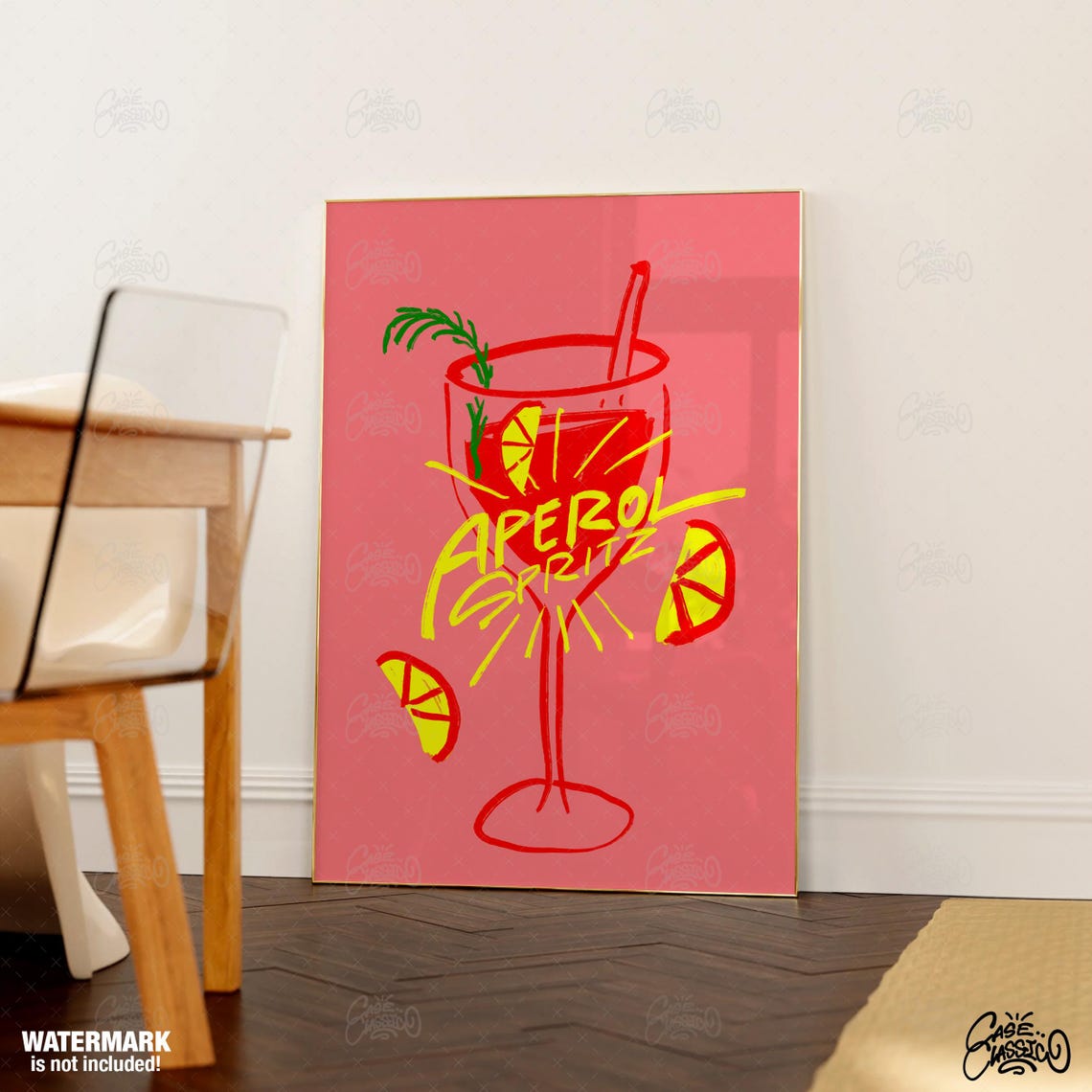 Aperol Spritz Cocktail Illustration Coral Pink Bar Cart Poster - Image 4
