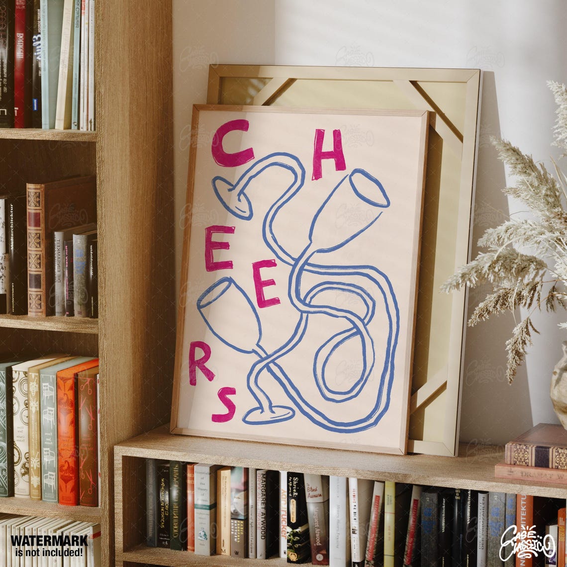 Cheers Tangled Wine Glass Doodle Abstract Blue Line Art Bar Poster - Image 2