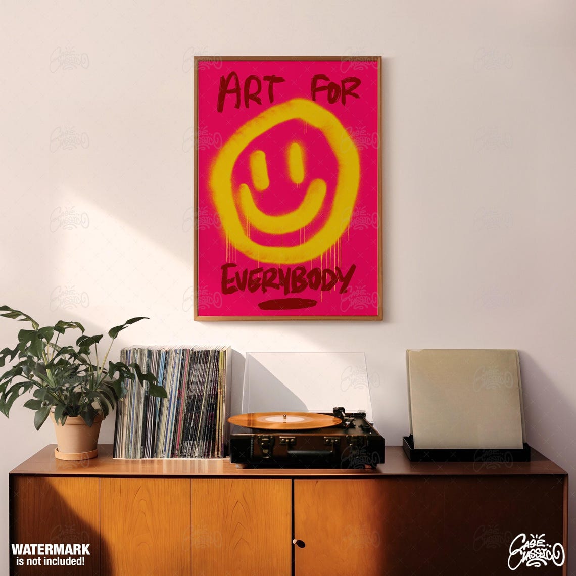 Art For Everybody Yellow Smiley Face Pink Graffiti Quote Poster