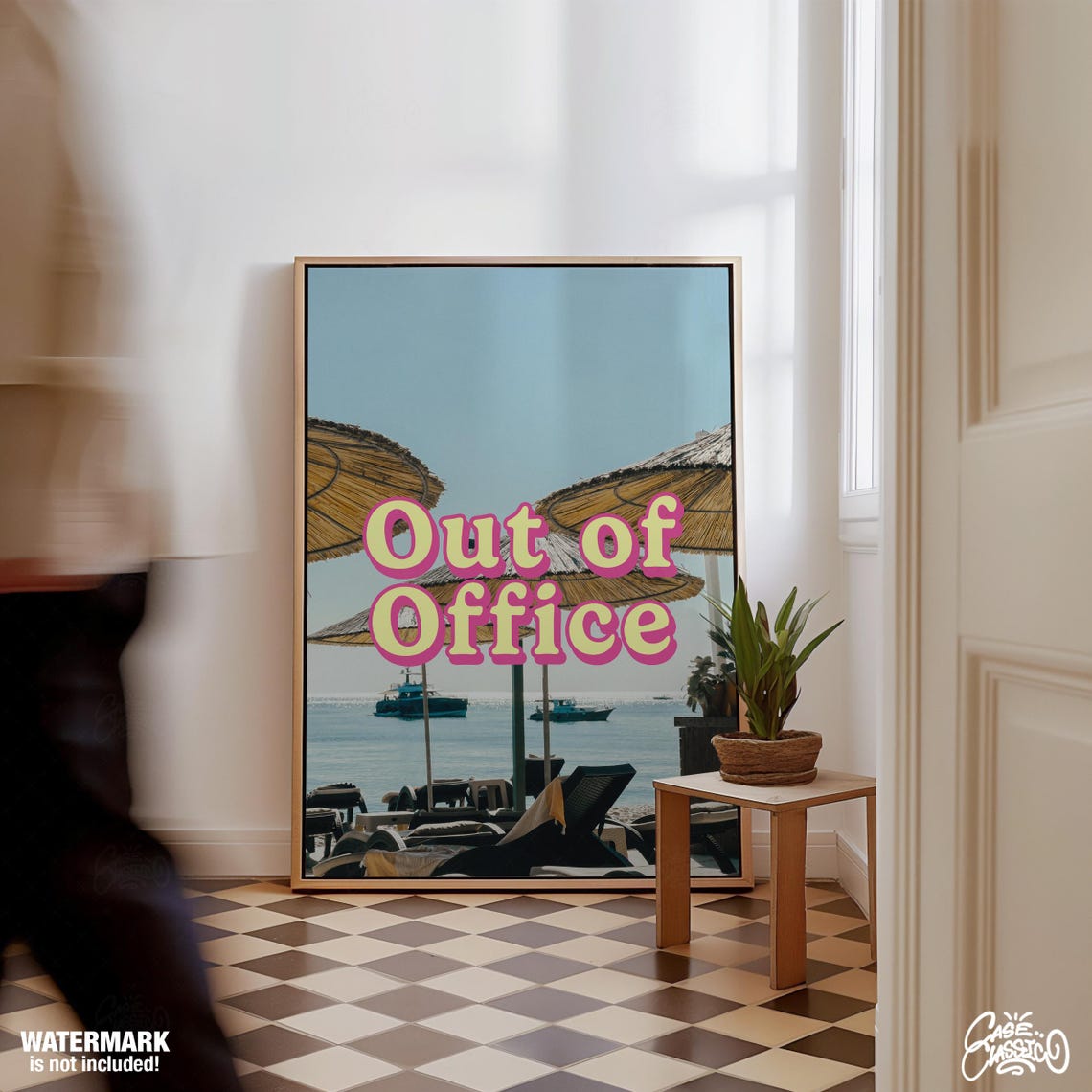 Out of Office Beach Parasols Retro Vacation Photo Travel Poster - Image 2