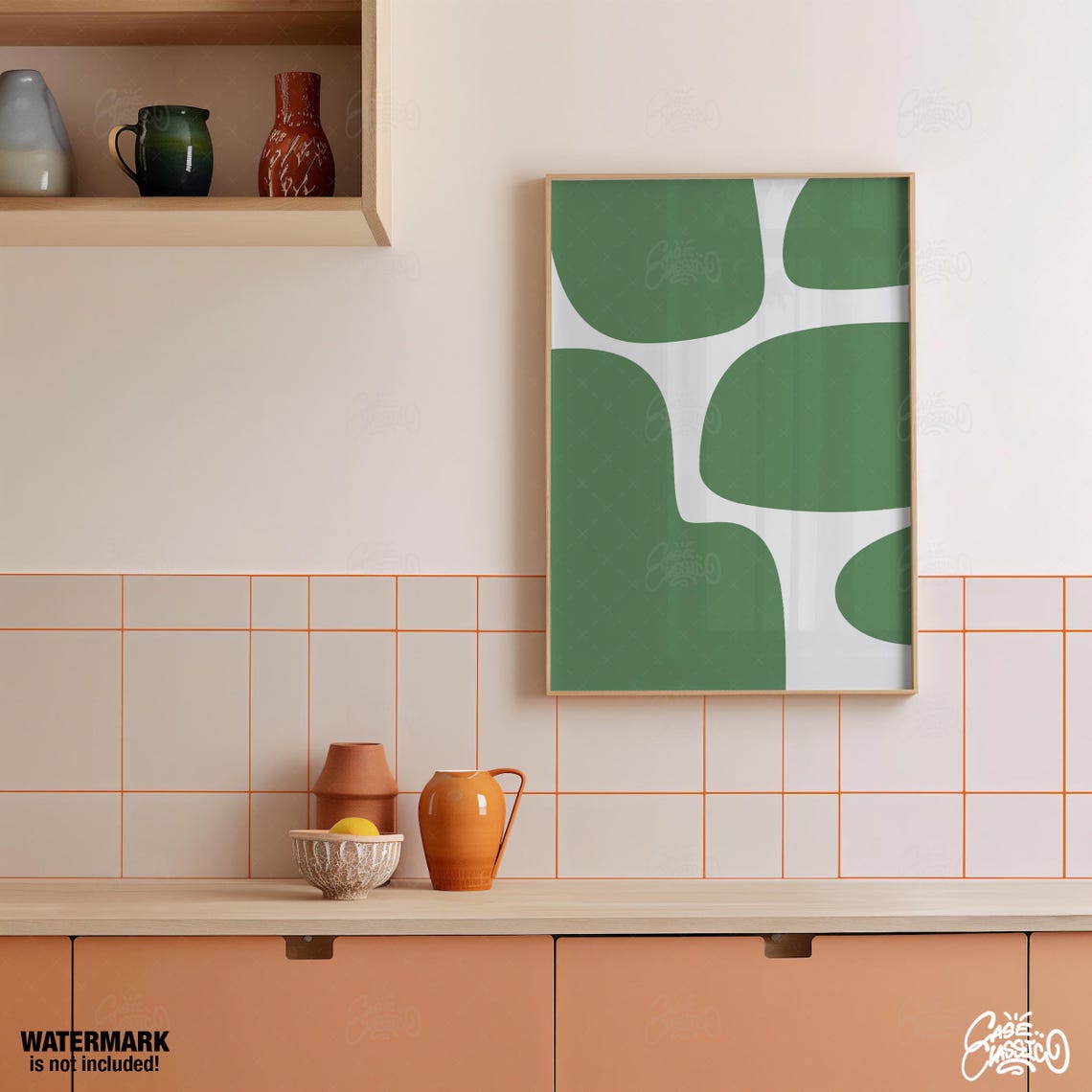 Green and Cream Organic Rounded Shapes Modern Abstract Poster - Image 2