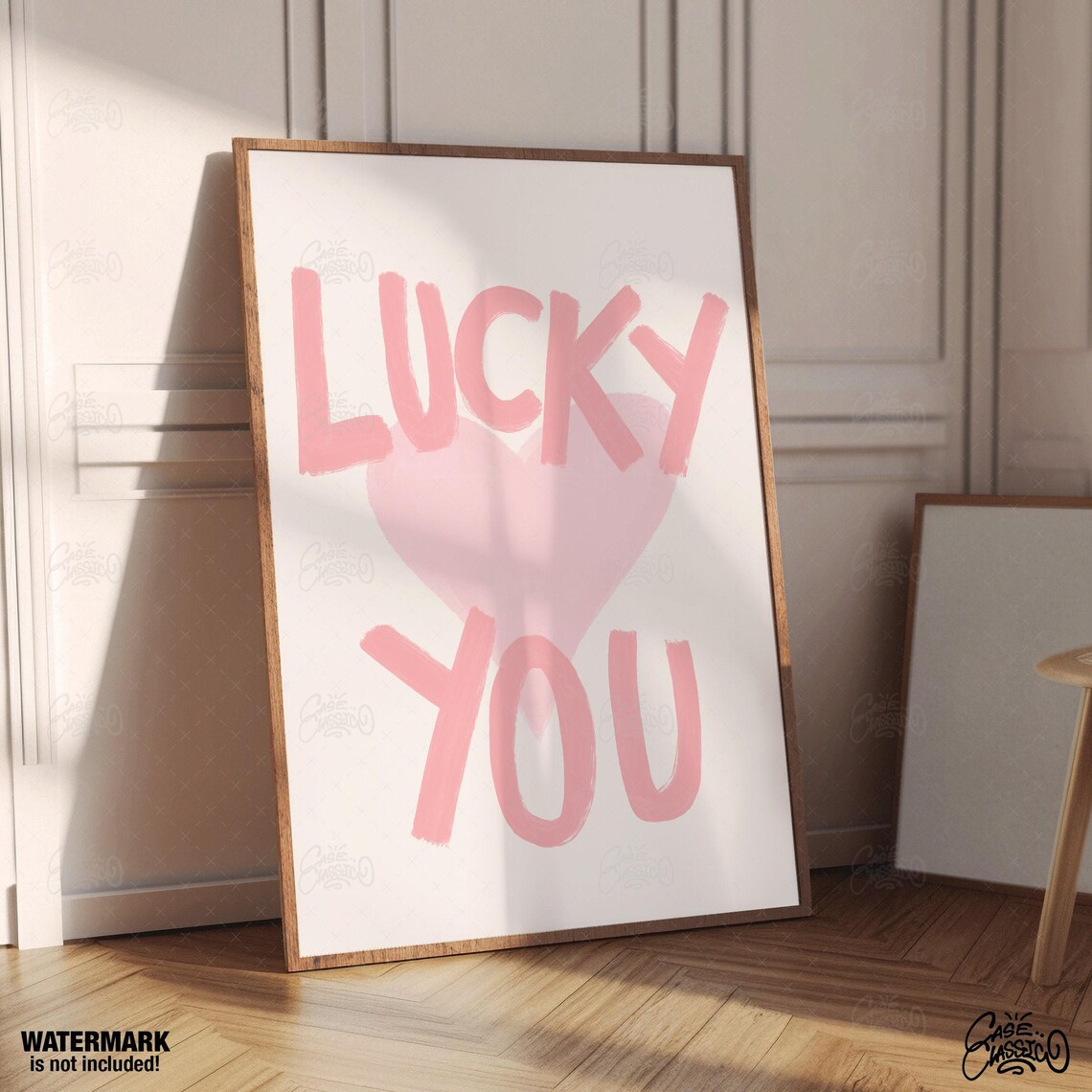Lucky You Soft Pink Brush Heart Romantic Quote Room Poster Indie Room Decor Edition - Image 4