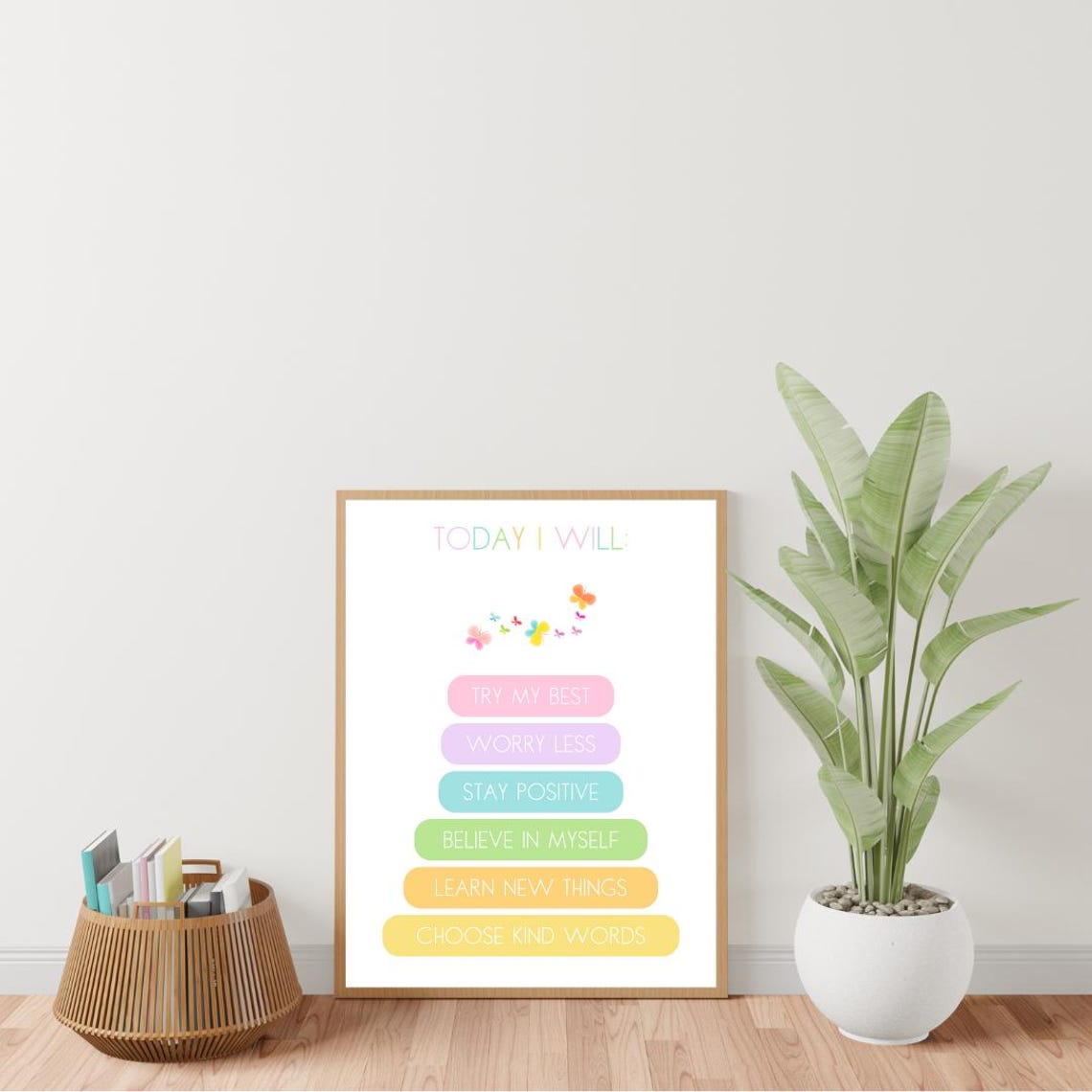 Today I Will Rainbow Daily Intentions Kids Morning Butterfly Poster - Image 2