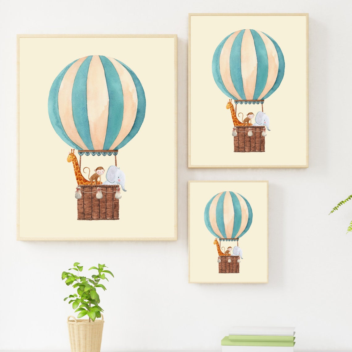 Hot Air Balloon Ride With Giraffe Monkey Elephant Nursery Poster - Image 3