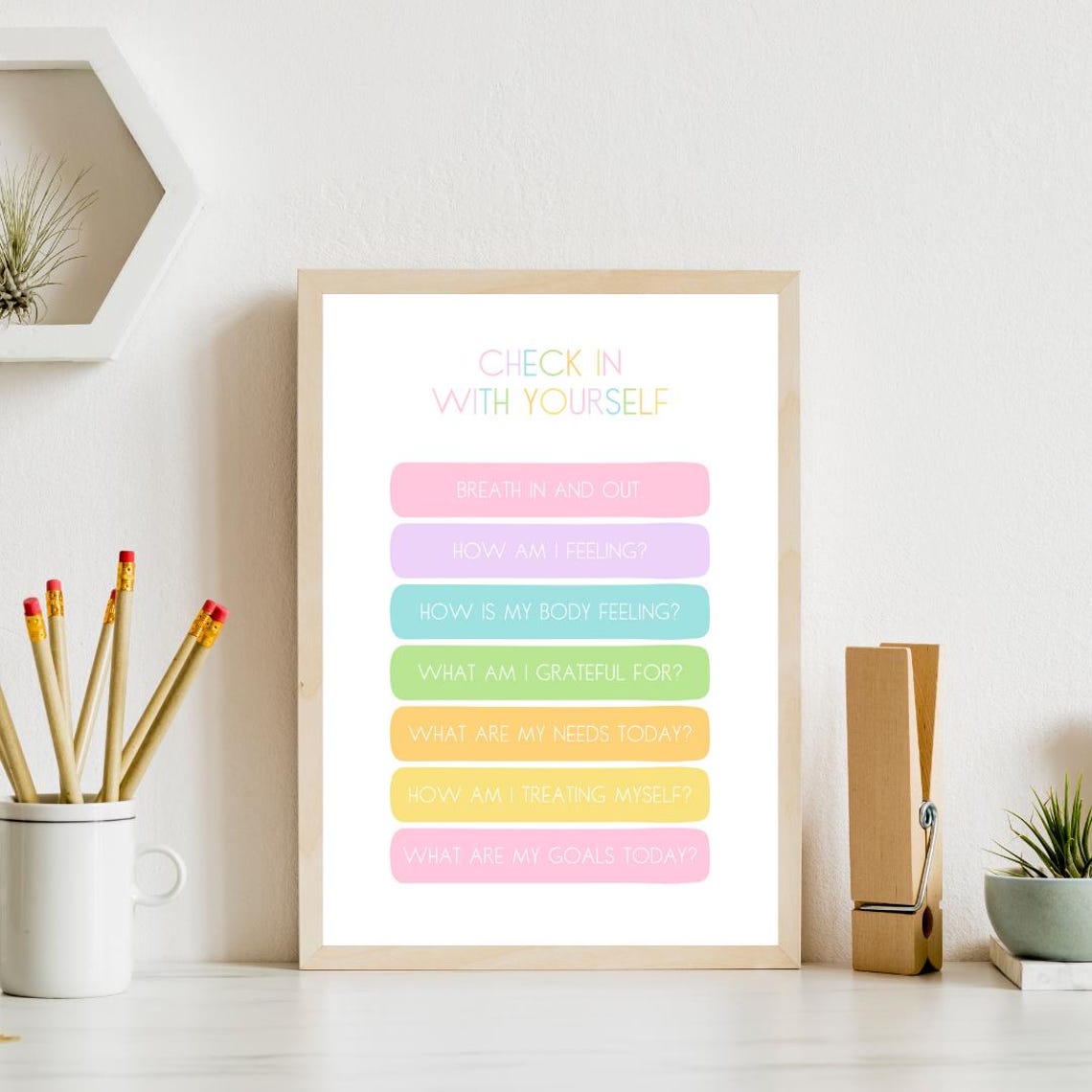 Check In With Yourself Daily Self Care Questions Pastel Therapy Poster - Image 4