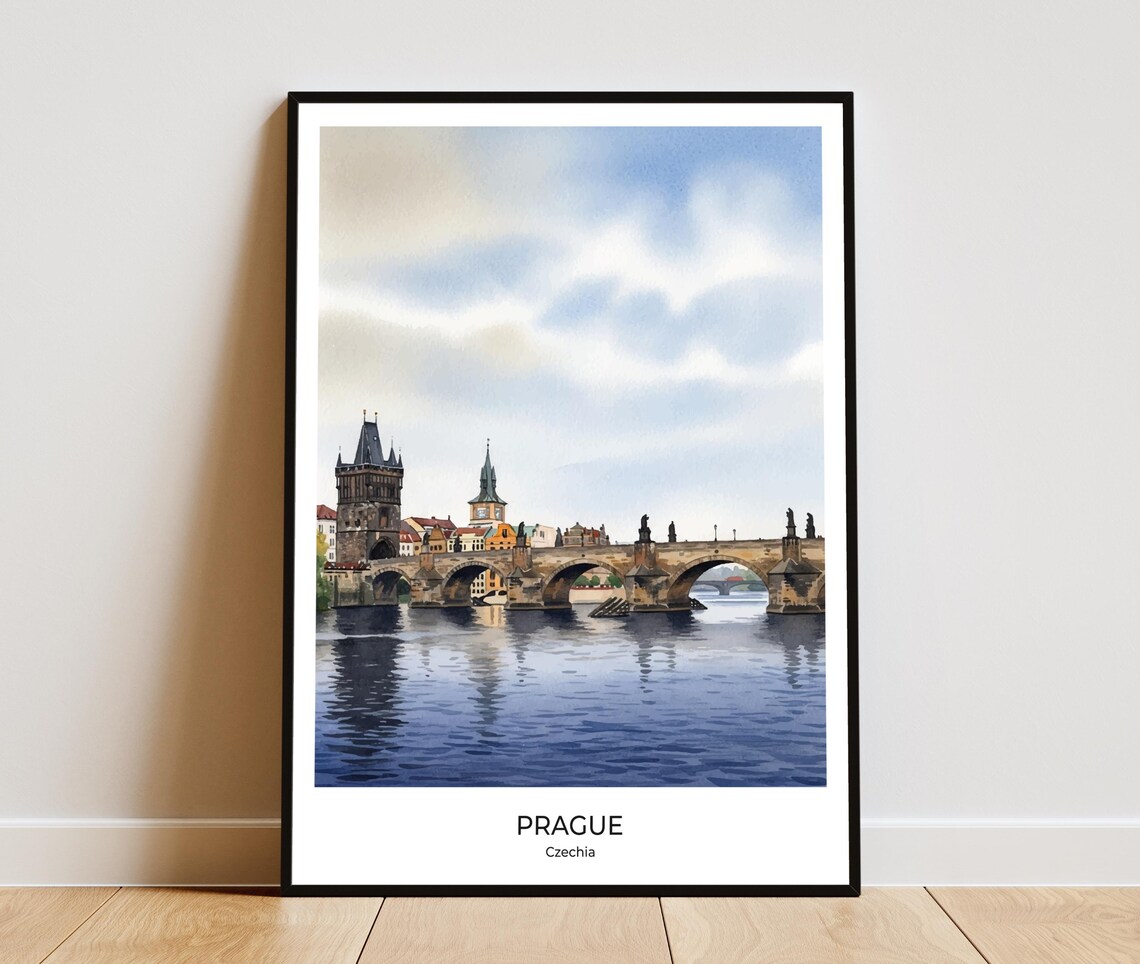 Charles Bridge Prague Watercolor Print Art Czechia Travel Poster Home Office