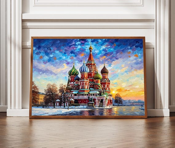 St Basils Cathedral Wall Art Moscow Landmark Print Textured Style Digital Travel Poster Russia Printable