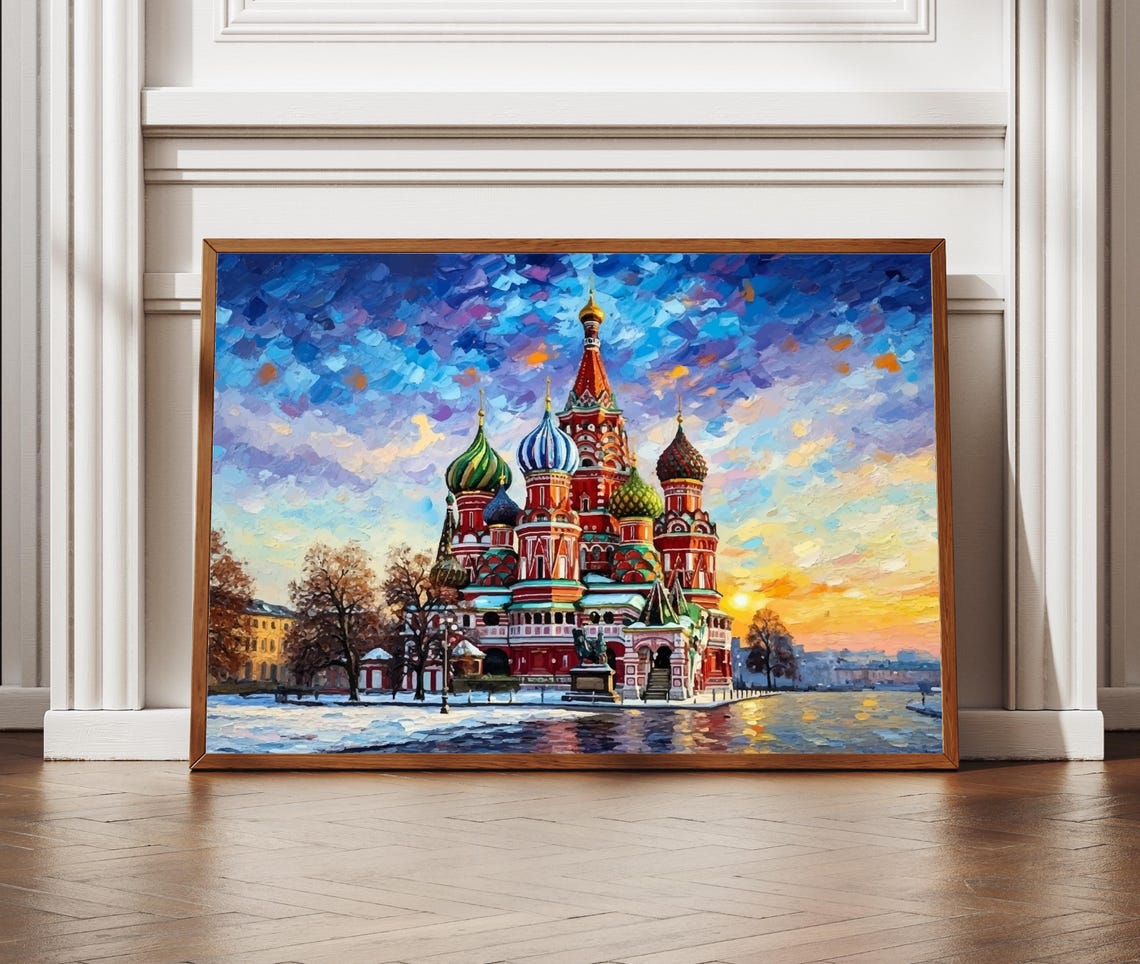 Saint Basils Cathedral Moscow Winter Sunset Textured City Art Poster