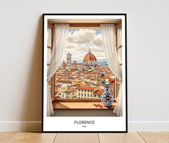 Florence Duomo Cathedral Print Watercolor Italy Travel Poster Home Office
