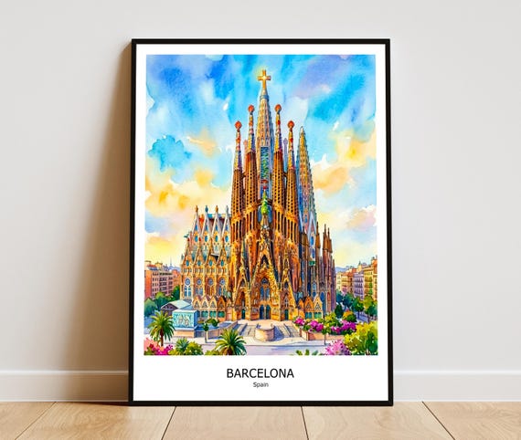 Barcelona La Sagrada Familia Print Art Spain Travel Poster Home Office