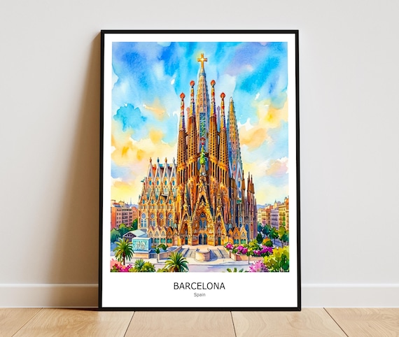 Sagrada Familia Barcelona Spain Watercolor Landmark Travel Wall Poster