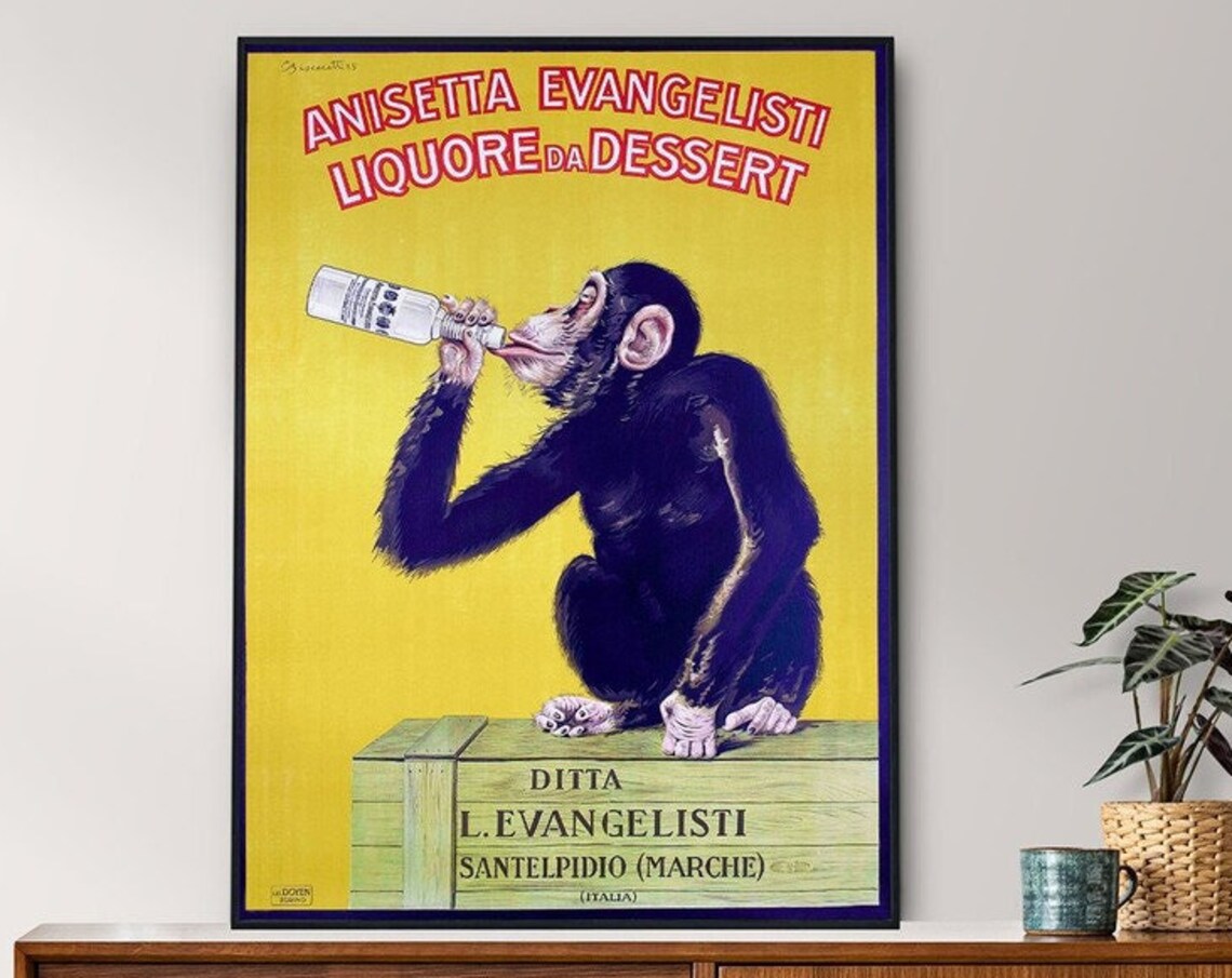 Anisetta Evangelisti Liquor Vintage Italian Chimpanzee Ad Poster