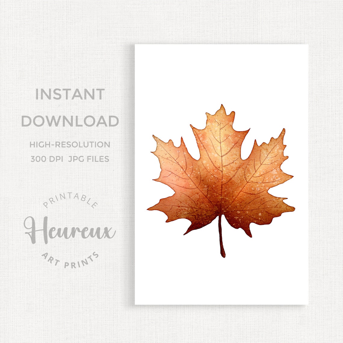 Single Orange Maple Leaf Watercolor Poster Minimalist Fall Foliage Art - Image 2