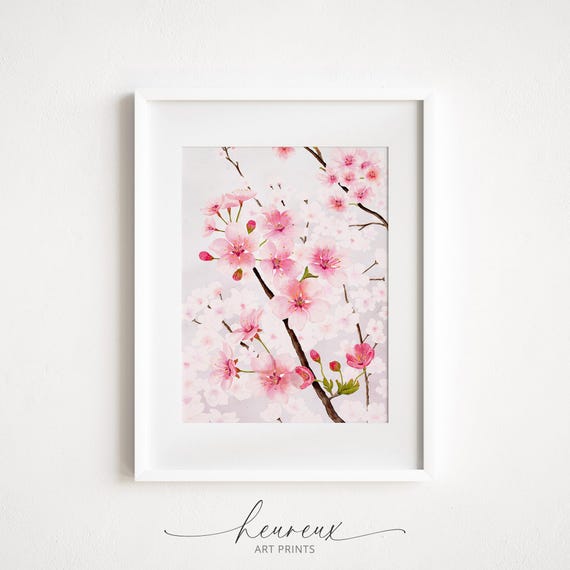 Sakura Flower Watercolor Painting Cherry Blossom Print Pink Wall Art Botanical Print Floral Home Decor Spring Art Wall Art