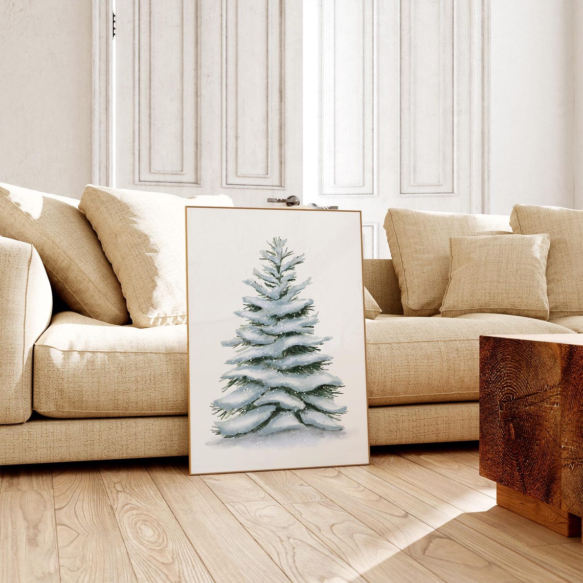 Snowy Pine Tree Watercolor Christmas Poster Minimalist Winter Holiday - Image 3