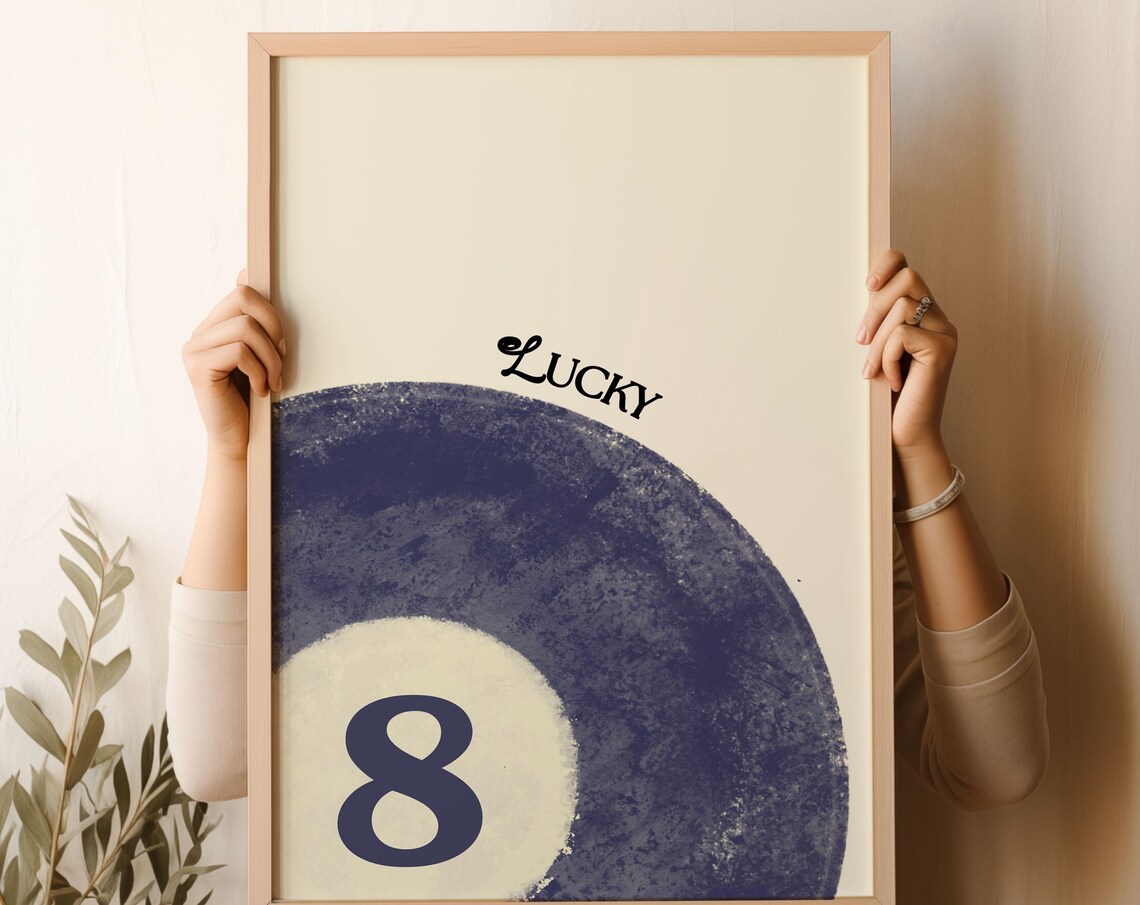 Lucky Eight Ball Vintage Navy Pool Ball Retro Minimalist Print