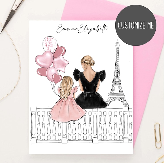 Personalized Mom And Daughter In Paris Travel Poster