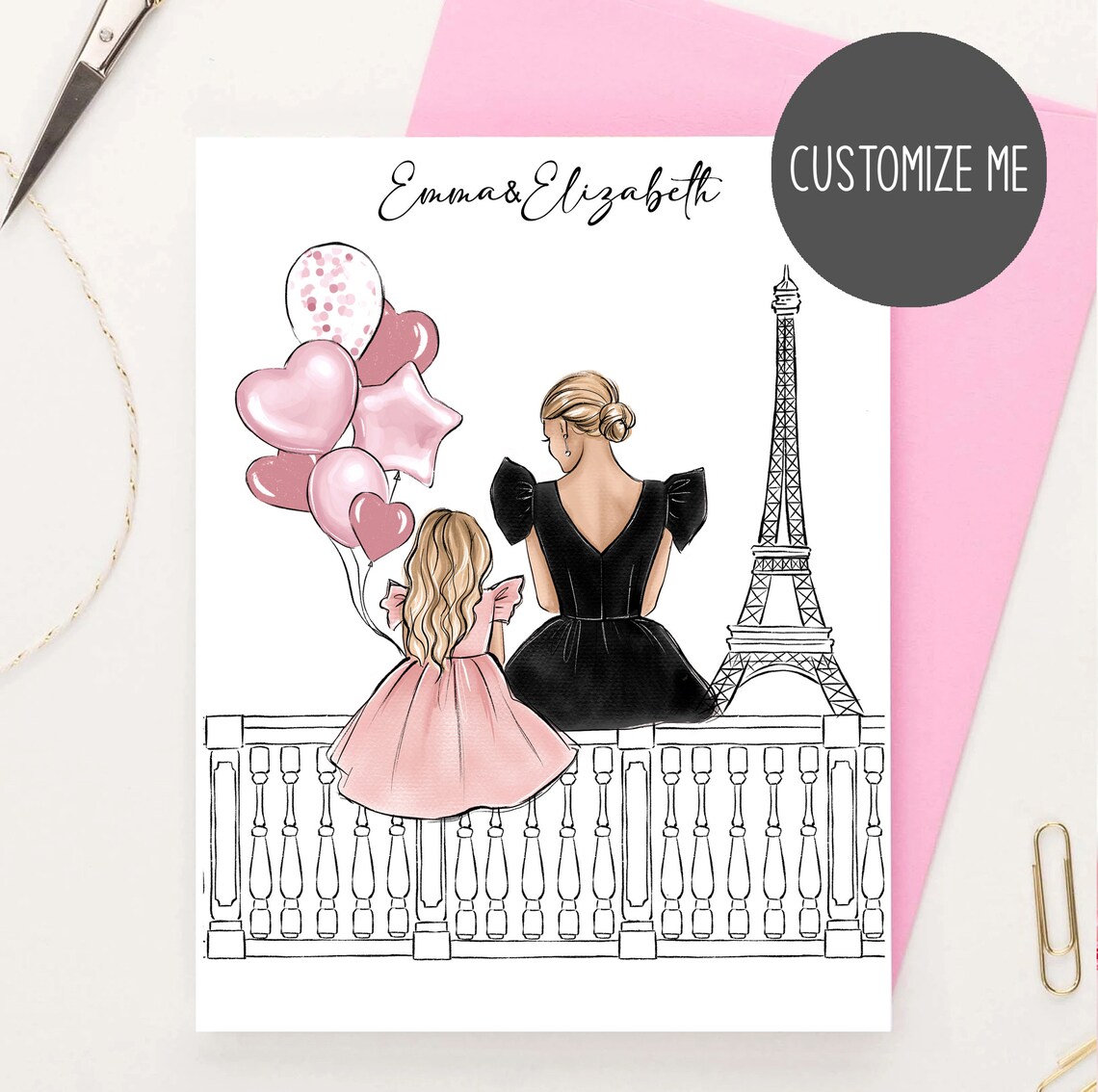 Personalized Mom And Daughter In Paris Travel Poster