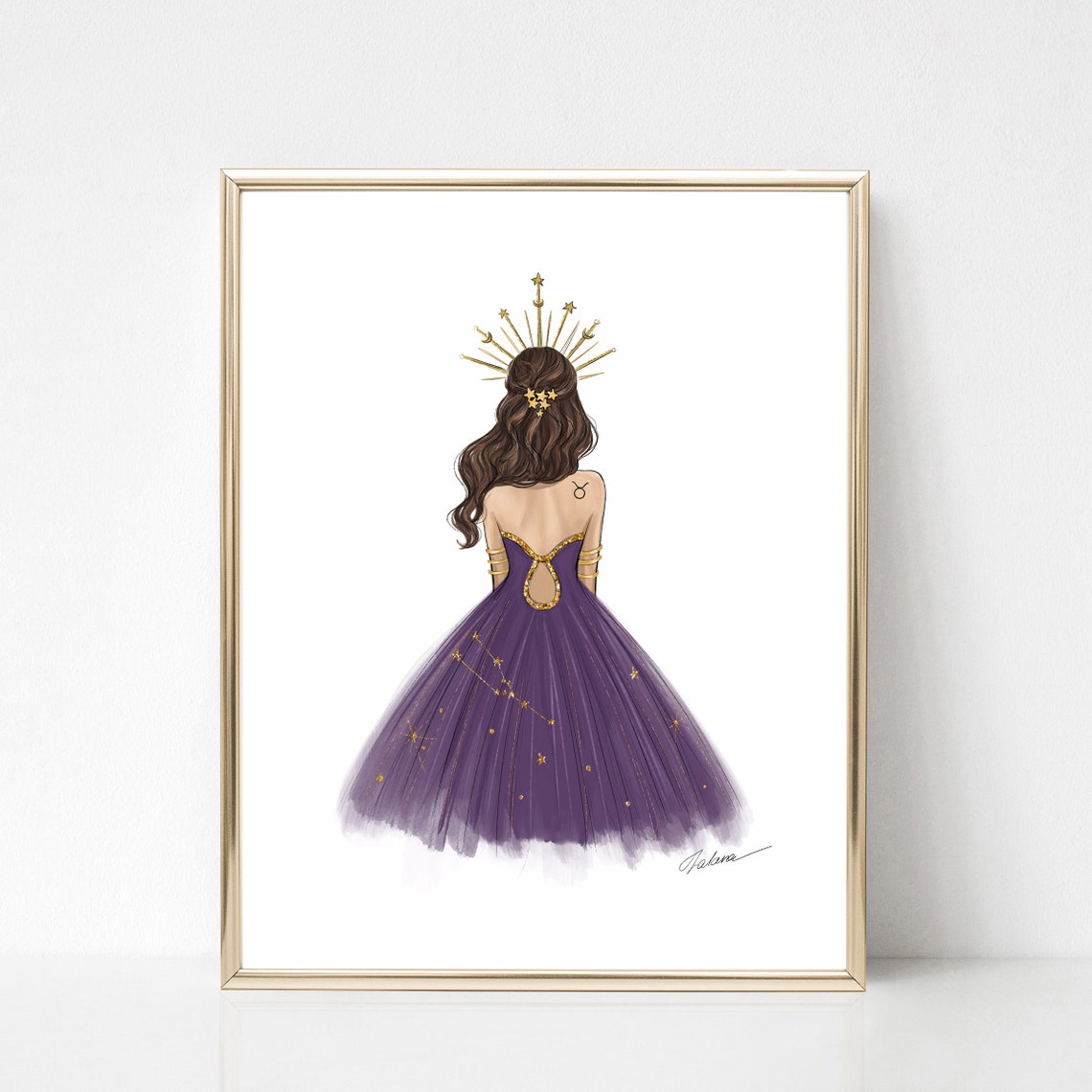 Taurus Zodiac Sign Fashion Illustration Art Print Taurus Girl Fashion Wall Art Astrology Fashion Drawing Taurus Gift For Her - Image 2