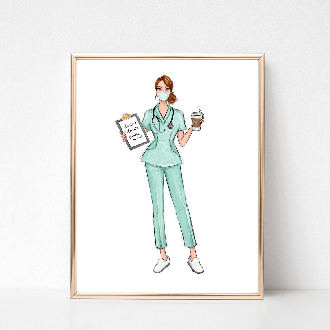 Personalized Nurse Kerry Mint Scrubs Fashion Illustration Poster - Image 2