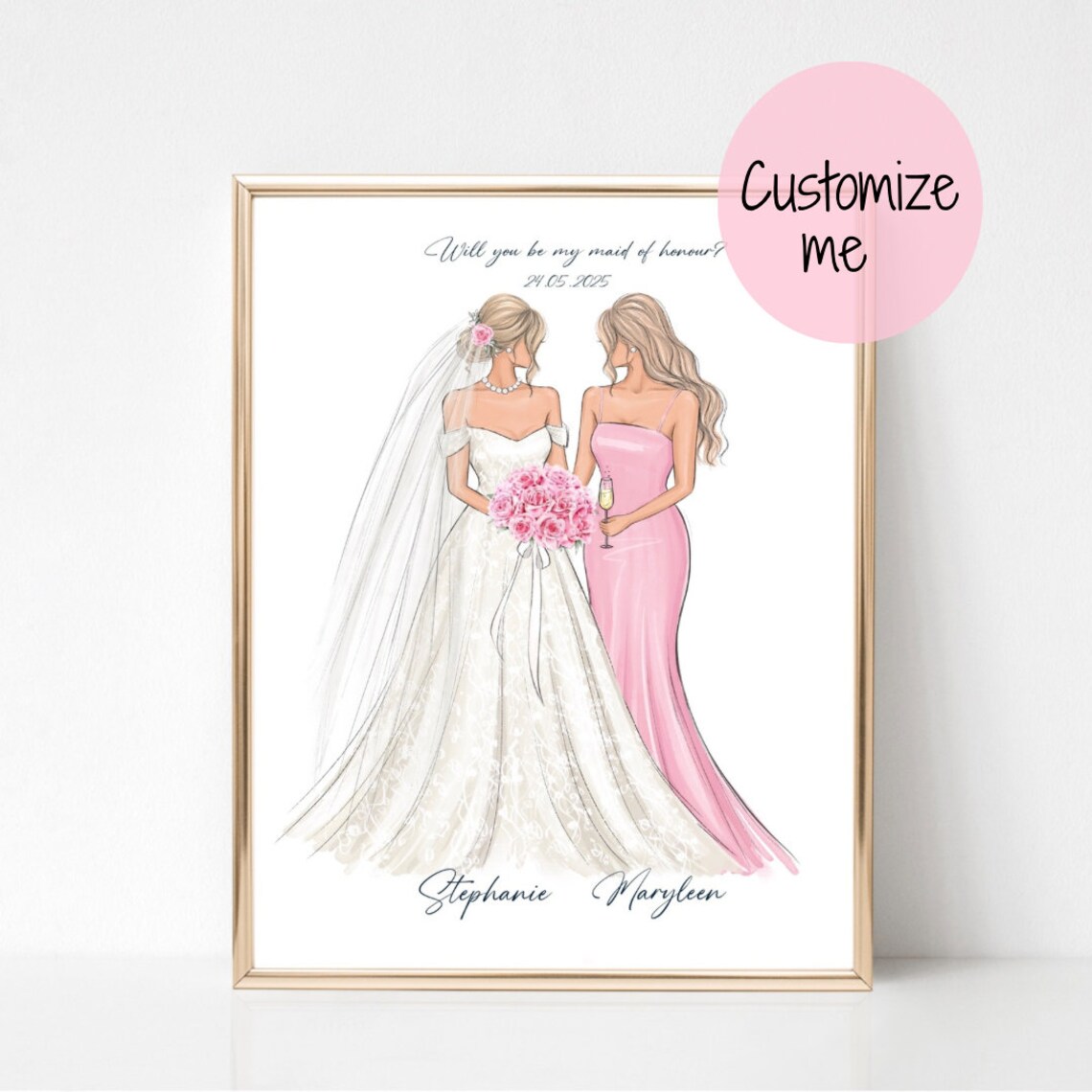 Will You Be My Maid of Honour Bridal Fashion Illustration Poster