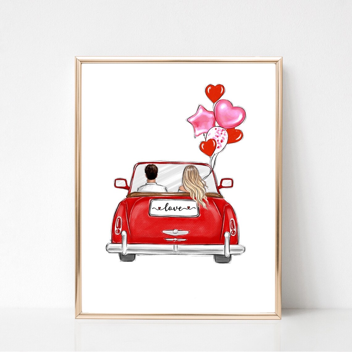 Love Fashion Couple in Car, Valentine Art Print - Image 3