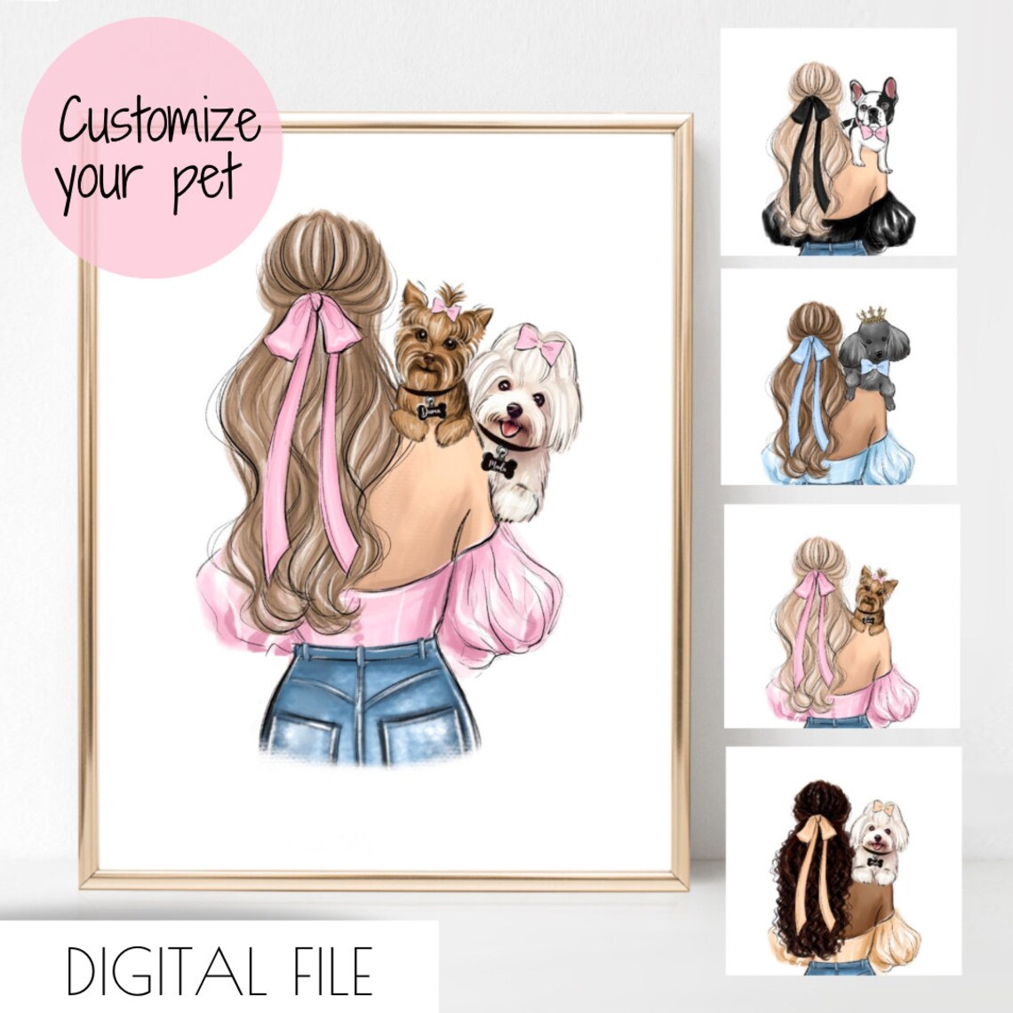 Personalized Dog Mom With Two Dogs Fashion Portrait Style Art Poster