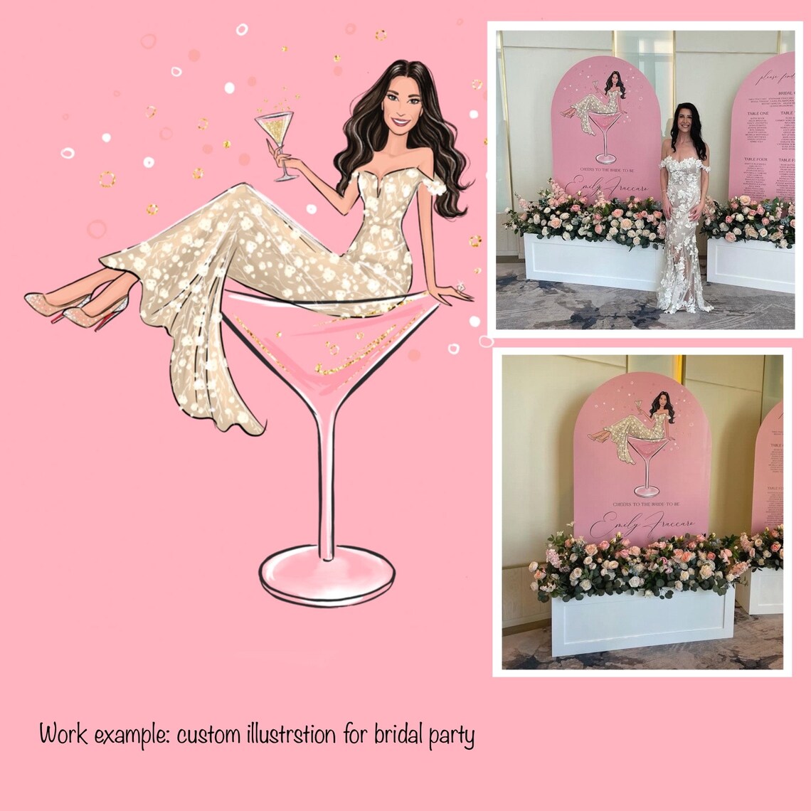 Custom Bridal Illustration Bride Pink Telephone Booth Bicycle Poster - Image 3