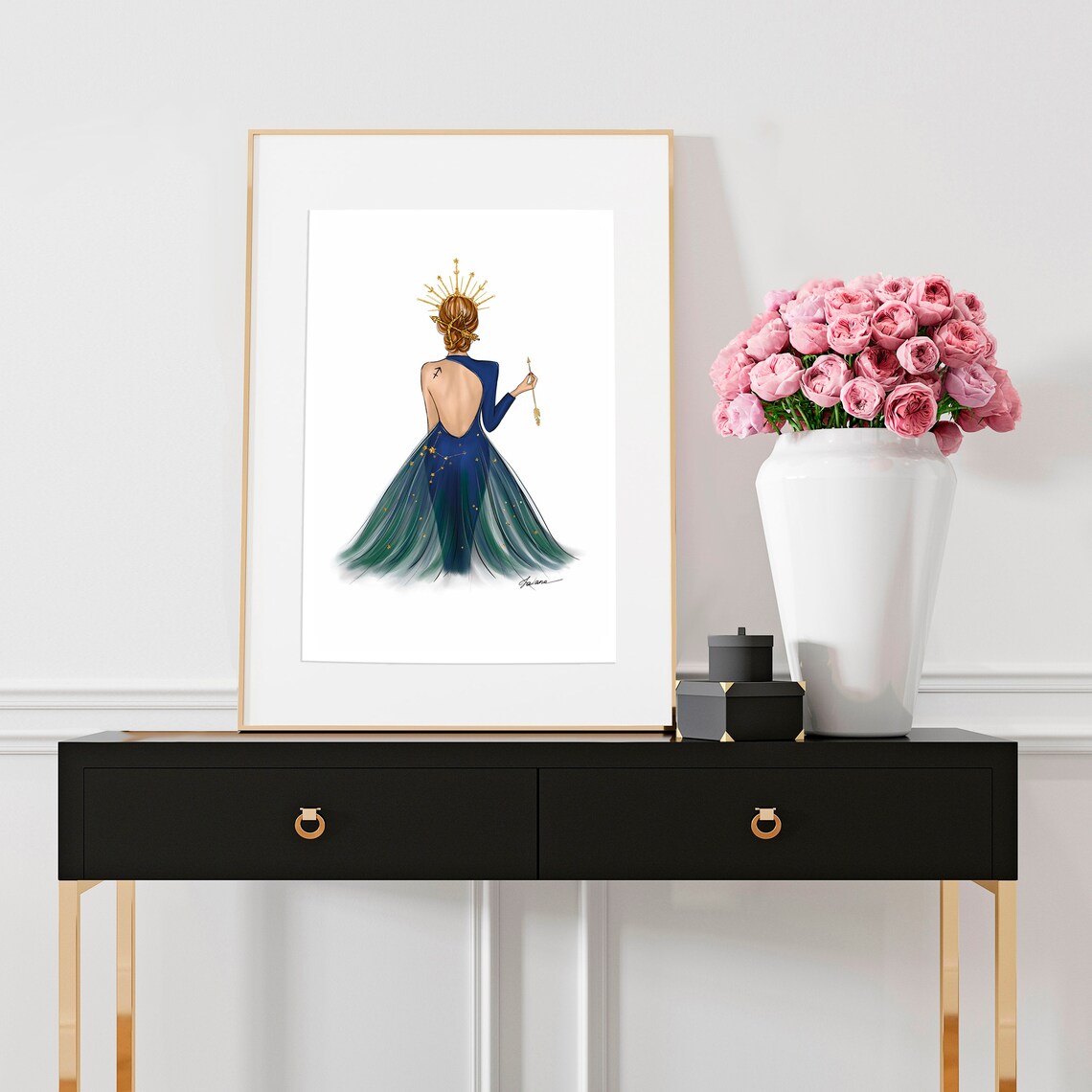 Sagittarius Zodiac Woman Blue Constellation Gown Fashion Poster - Image 2