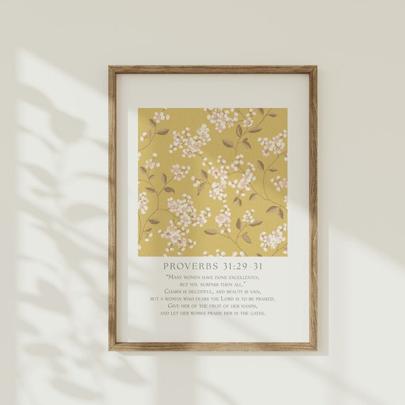 Proverbs 31 Wall Art Mothers Day Bible Poster Floral Bible Verse Print Botanical Christian Home Decor Godly Women Scripture