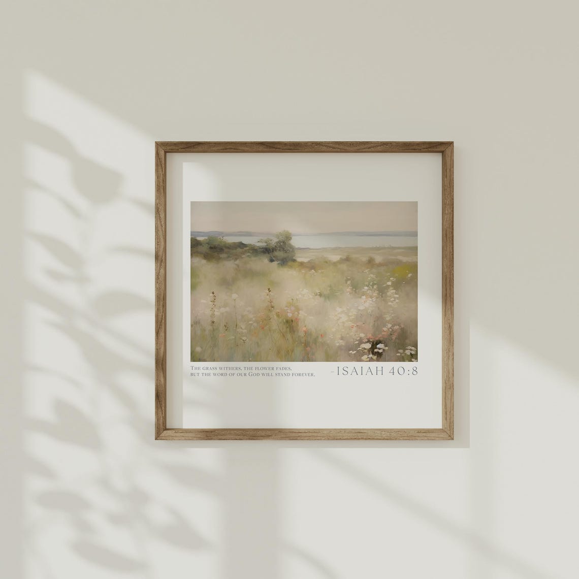 Isaiah 40:8 The Grass Withers Wildflower Meadow Misty Landscape Poster - Image 4