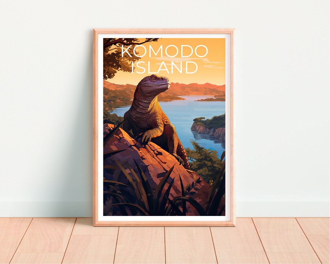 Komodo Island Indonesia Dragon Rocky Overlook Bay Sunset Travel Poster - Image 4
