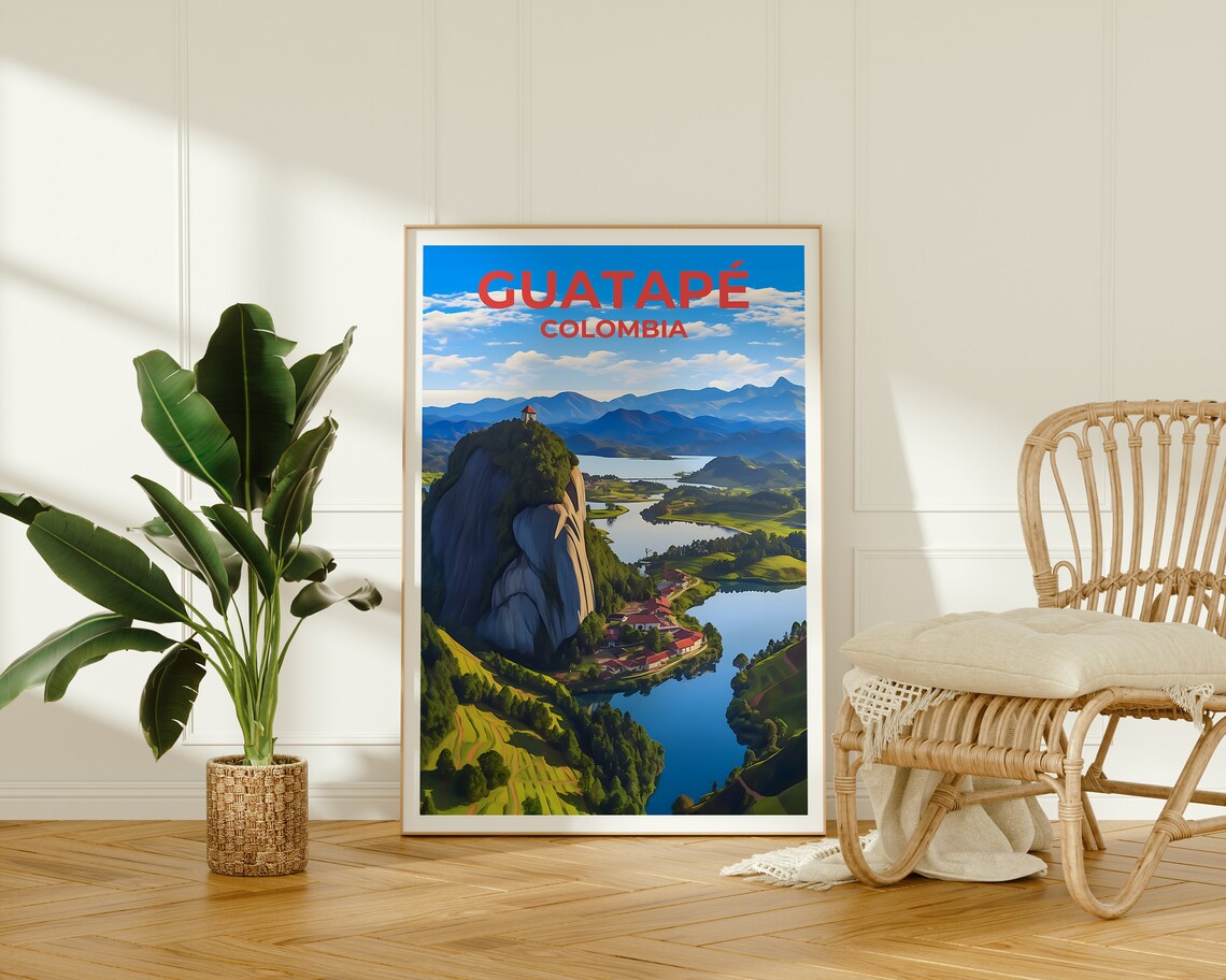 Guatapé Colombia El Peñón Rock Lake Vista Aerial View Poster - Image 2