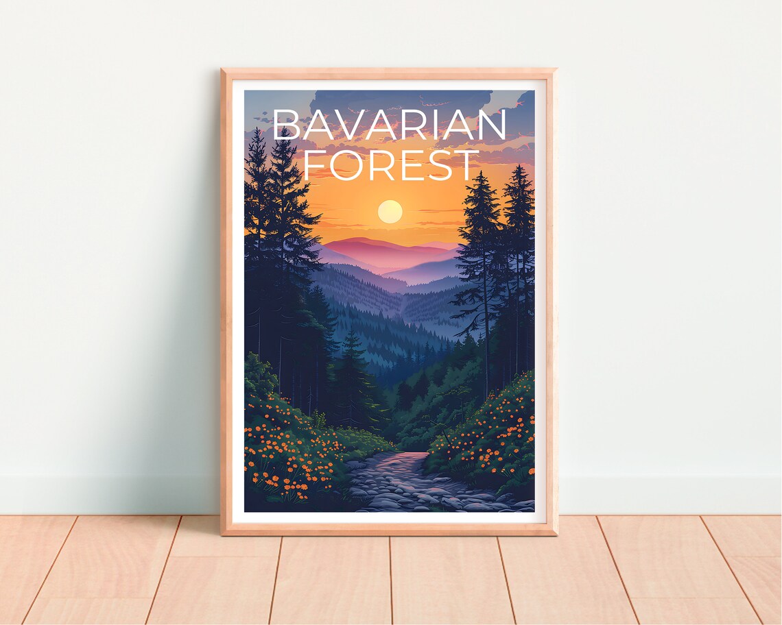 Bavarian Forest Germany Sunset Valley Pines Wildflowers Trail Poster - Image 4