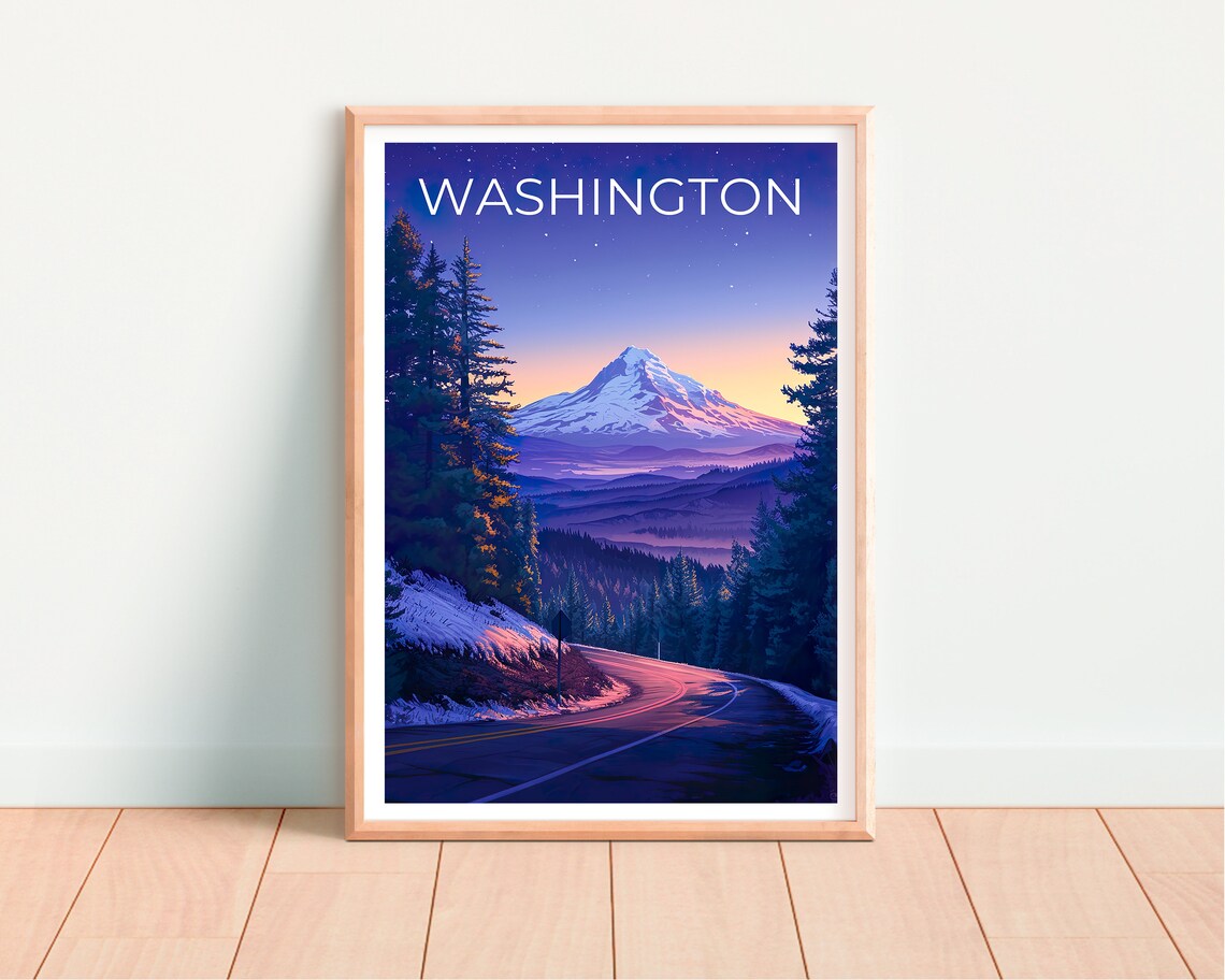 Washington State and Mount Hood Travel Poster - Image 4