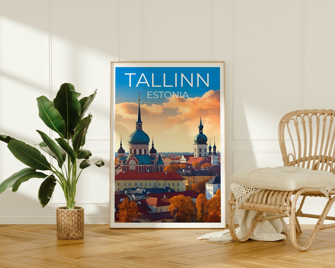 Tallinn Estonia Old Town Church Domes Autumn Sunset Travel Poster - Image 2