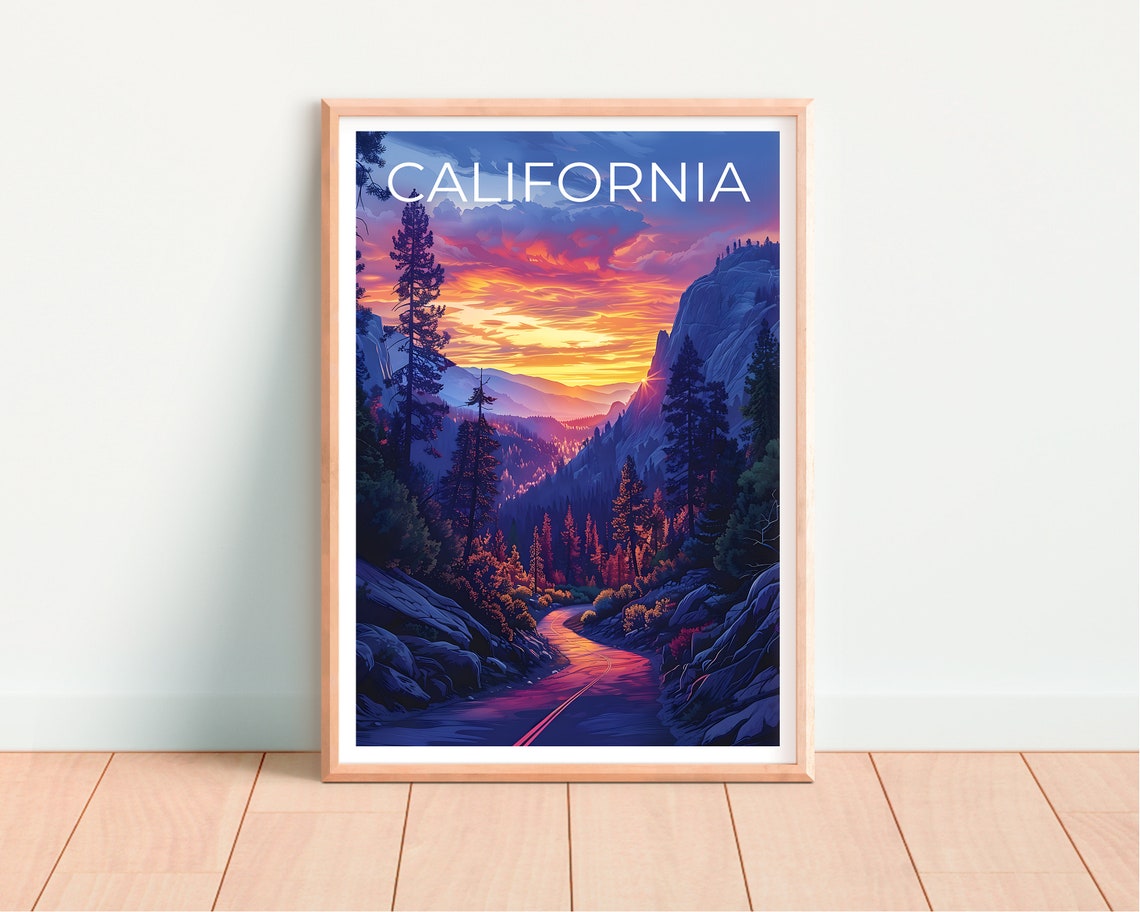California Mountain Road Sunset Pine Forest Valley Drive Travel Poster - Image 4