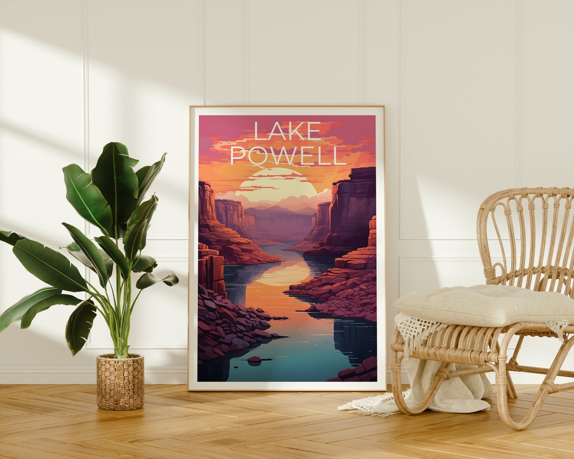 Lake Powell Arizona Red Rock Canyon Waterway Sunset View Travel Poster - Image 2
