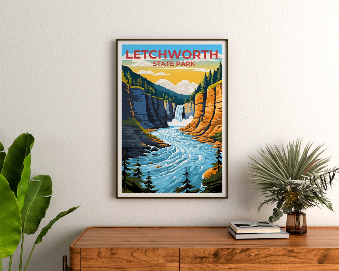 Letchworth State Park Waterfall Gorge Rushing River View Travel Poster - Image 3
