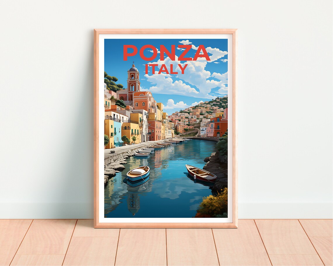 Ponza Italy Colorful Harbor Boats Seaside Old Town Travel Poster - Image 4