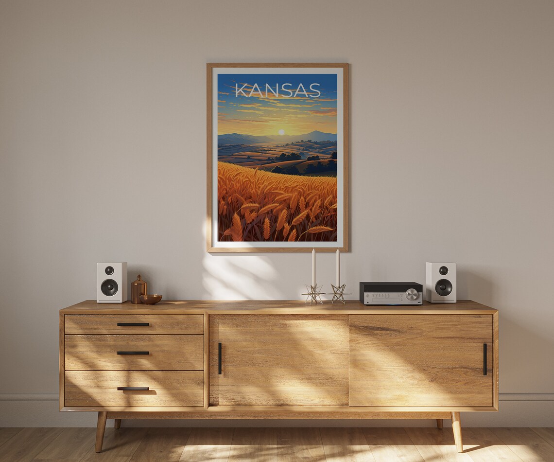 Kansas Travel Poster, Plains and Cornfields Art - Image 2