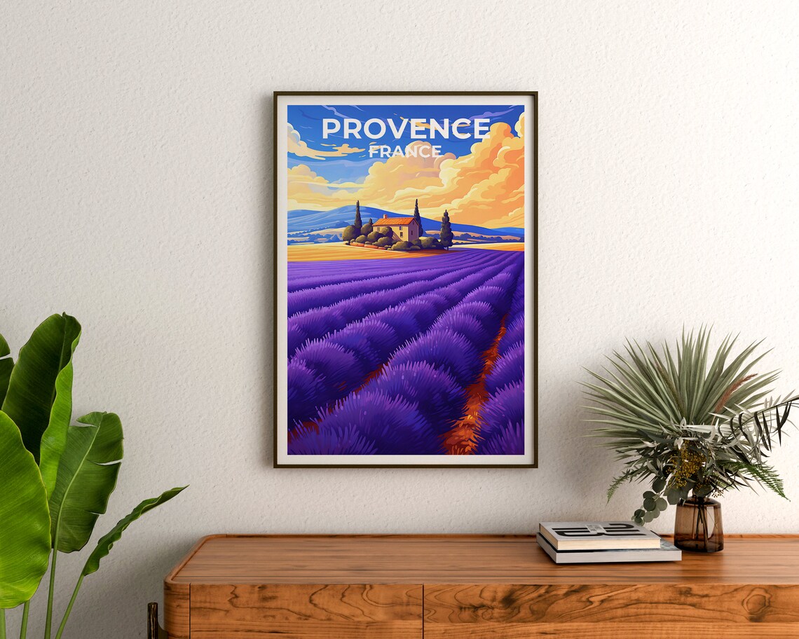 Provence France Lavender Fields Farmhouse Sunset Travel Poster - Image 3