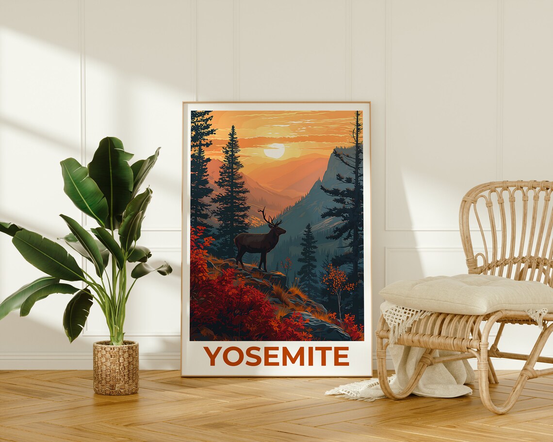 Yosemite Deer Forest Travel Poster, Wall Art Print - Image 2