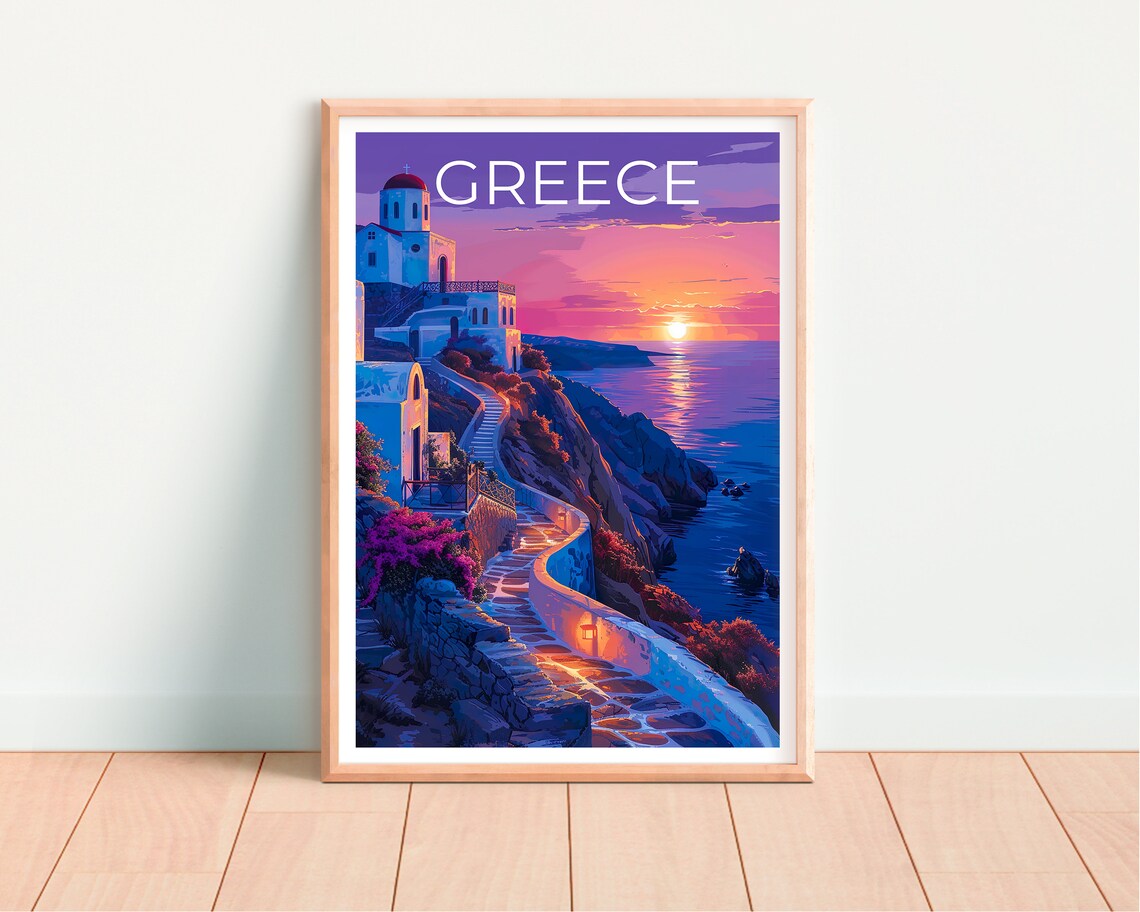 Greece Greek Island Travel Poster, Mediterranean Art Print - Image 4