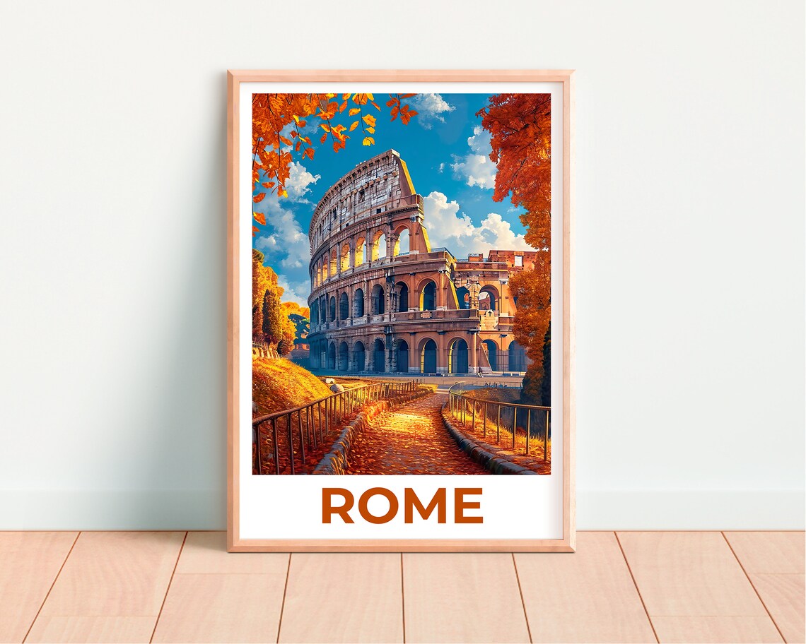 Rome Italy Colosseum Autumn Leaves Golden Path Landmark Travel Poster - Image 4