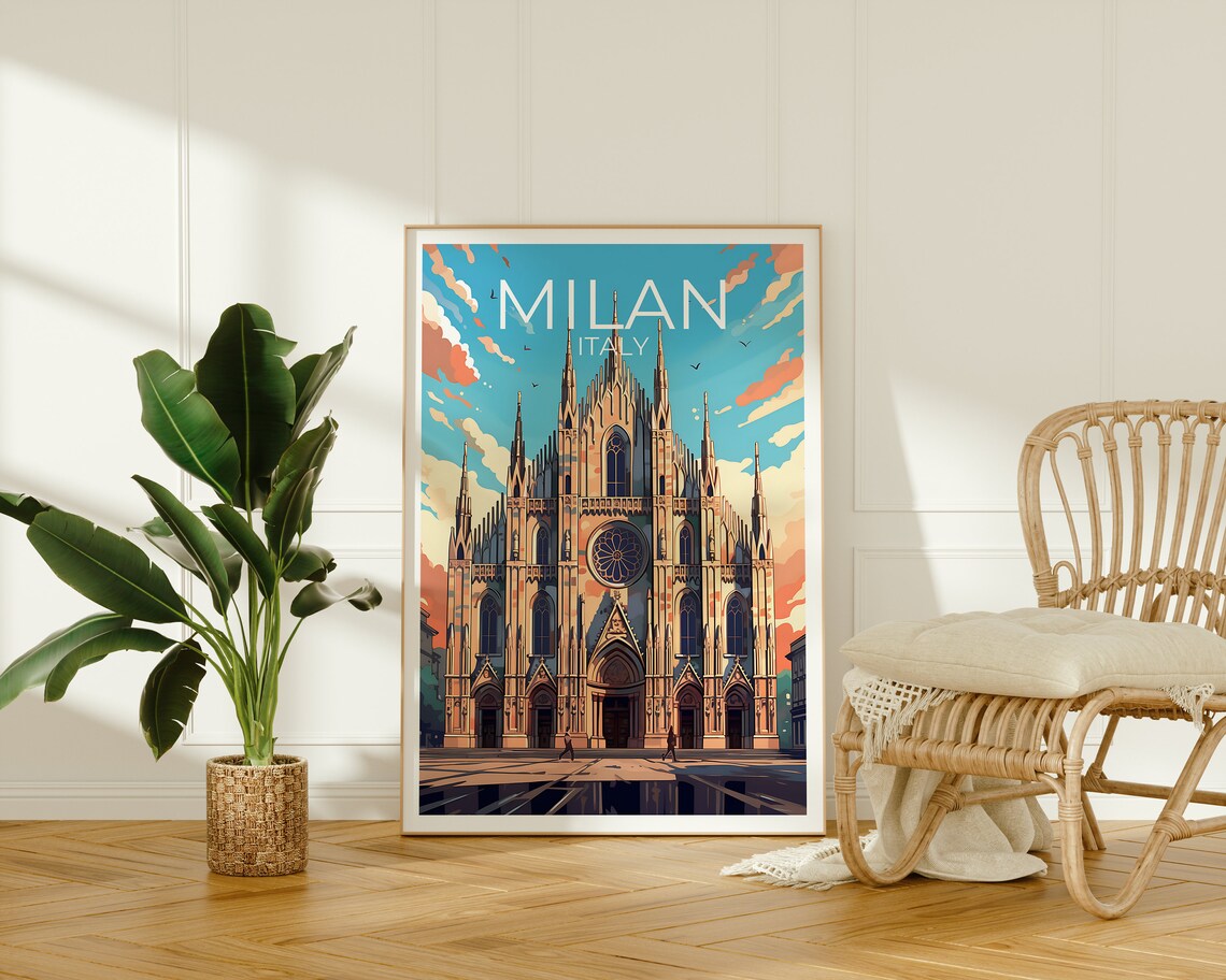 Milan Italy Duomo Cathedral Gothic Spires Facade City Travel Poster - Image 2